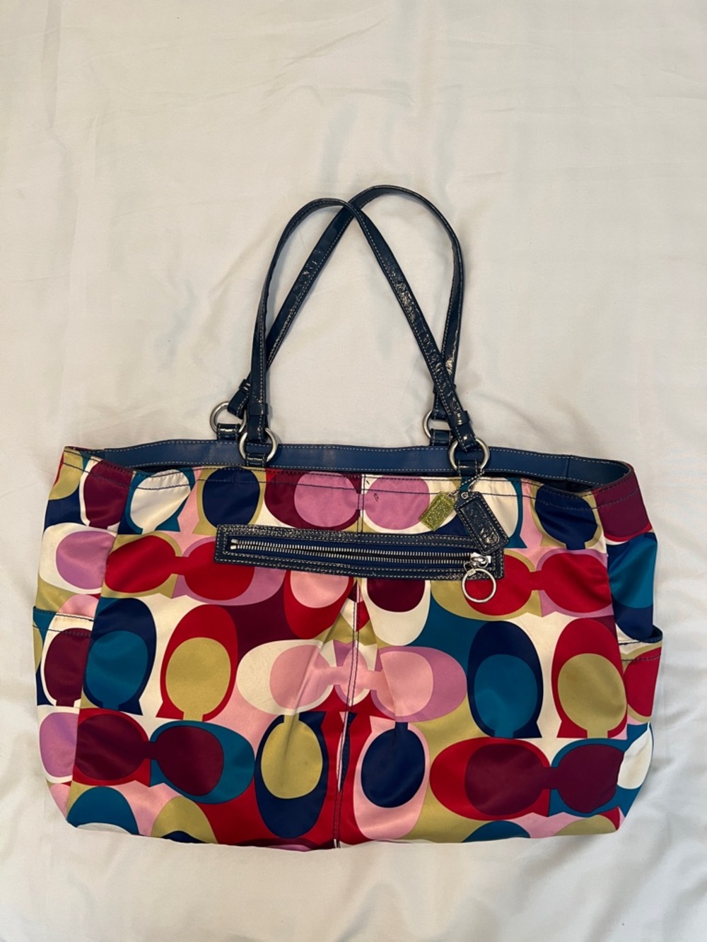 Coach signature Toto tote blue trim clean inside minimal signs of wear outside - Picture 3 of 15